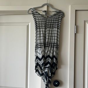 Low back, deep v printed dress